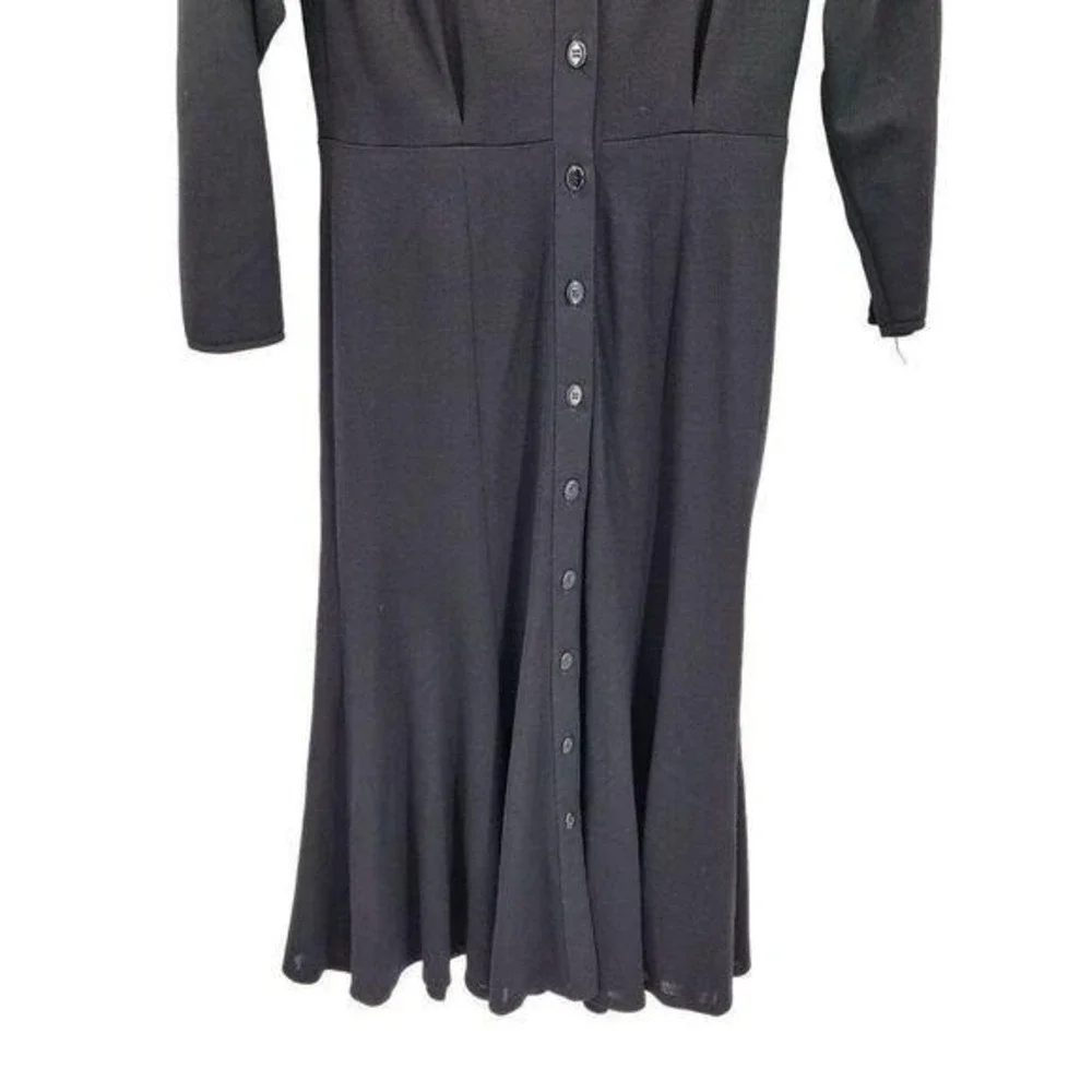 Vtg 80s Tahari Modest Wool Maxi Dress Sz 8 Black Knit‎ Button Gothic Witchy USA